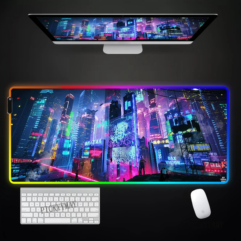 

Большой RGB коврик для мыши с неоновыми пикселями, размер XXL, игровой коврик для мыши, геймерский коврик для мыши, светящиеся коврики для стола...