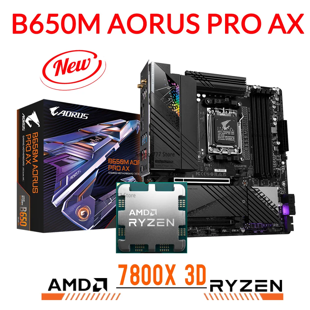 

AM5 Motherboard Gigabyte B650M AORUS PRO AX Mainboard DDR5 With AMD Ryzen 7 7800X 3D CPU Combo AMD B650 Processors M.2 128GB NEW