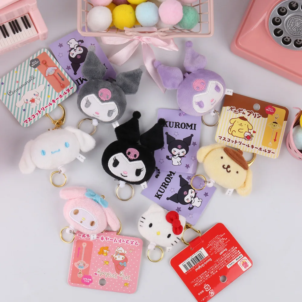 

Sanrio Plush Keychain Kawaii Doll Anime Figures Toy Car Key Chain School Bag Pendant Retractable Keyring Girls Kid Birthday Gift
