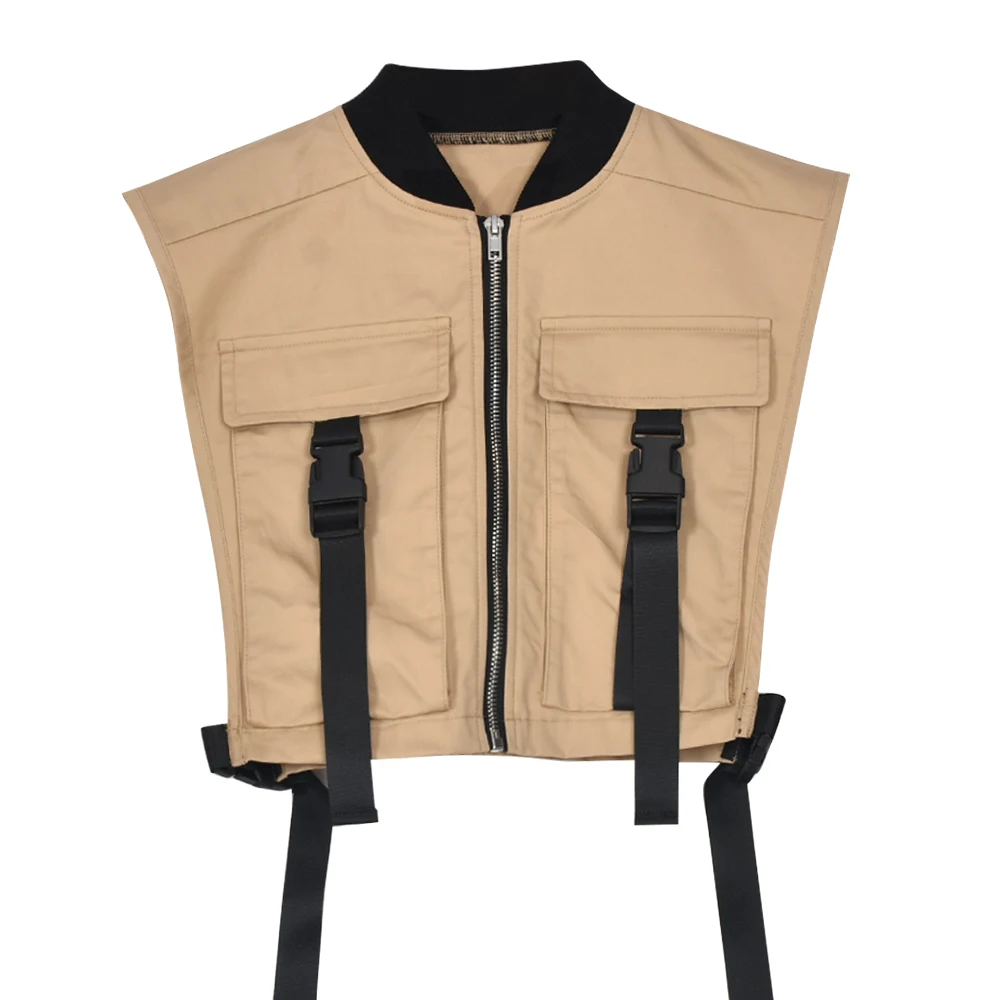 

Spring Fall Harajuku Party Safari Waistcoat Streetwear Women Sleeveless Pockets Buckle Zipper Sexy Cropped Jackets Vest Top 2023
