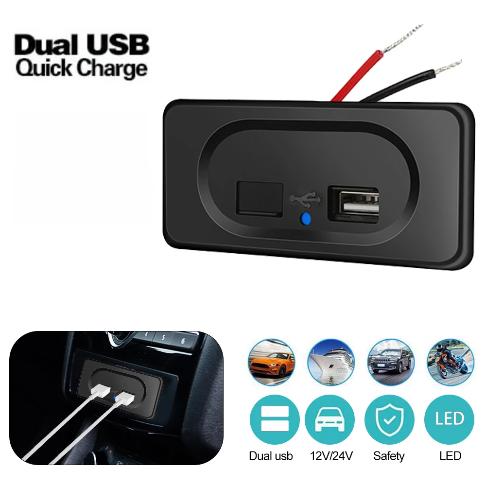 

Двойное зарядное устройство USB для автомобиля, розетка для телефона 4,8 а 3,1 А, зарядное устройство USB, панель адаптера питания для мотоцикла, грузовика, вездехода, 12 В, 24 В