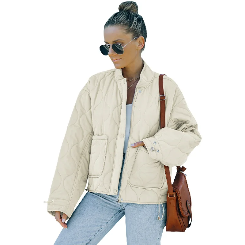 2022 Women's Clothing Solid Color Cotton Clothing Female Winter New Zipper Stand-Up Collar Pocket Jacket Tops Female