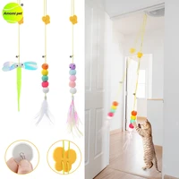 cat interactive toy playing retractable animal toys door hanging elastic feather funny cat stick teaser wand toy cat accessories