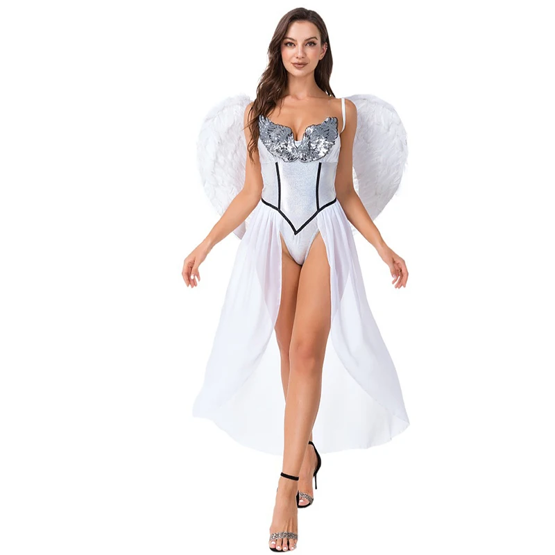 

White Angel Costume White Elf Costume Role Cosplay Masquerade Party Bash Gift Dress Halloween Costume