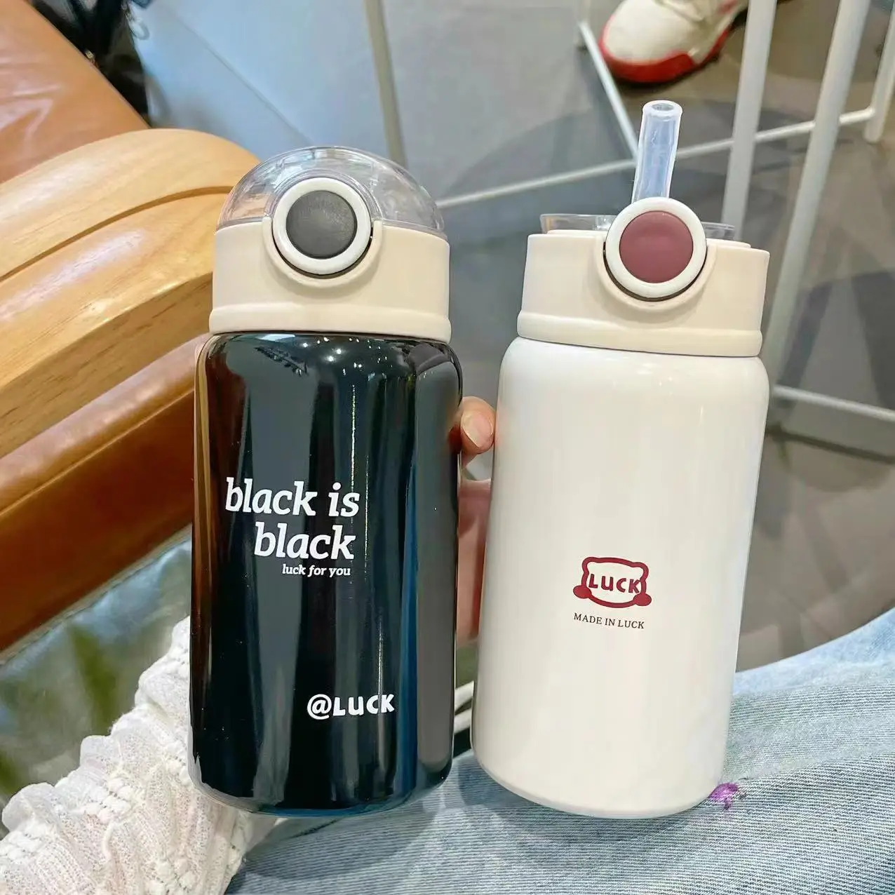 

WEILUO Stainless Steel Water Bottle with Straw, Thermos Bottles 450ml Vacuum Insulated Bottle Water Bottles for Women