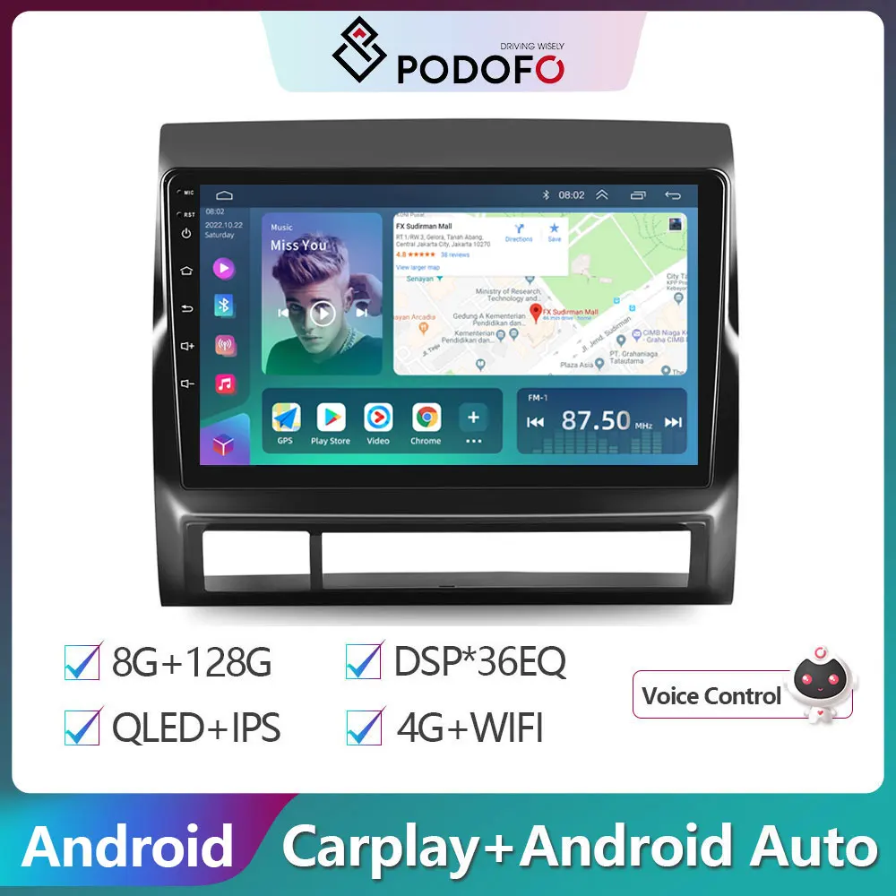 

Автомобильный мультимедийный плеер Podofo, Android 10, DSP, GPS-навигация для Toyota Tacoma 2005-2013, 2din, 4G, Wi-Fi, Carplay