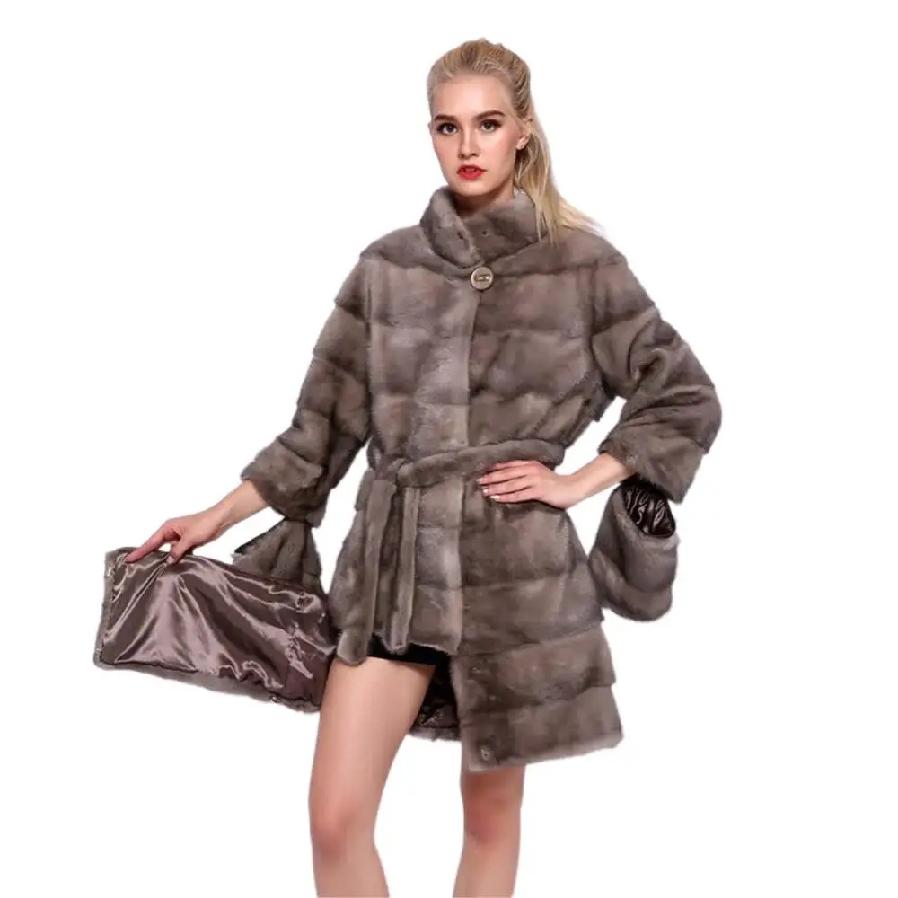 Full Pelt Natural Real Mink Fur Coat Stand Collar Hem Sleeve Removable Real Fur Coat Women Winter Warm echtfell Real Fur Jacket enlarge