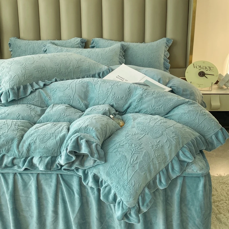 2024 новое резное флисовое покрывало на кровать юбка из четырех частей трехмерная