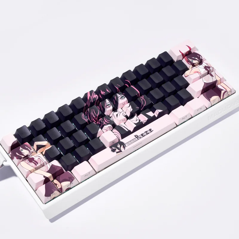 Фото 132 клавиши аниме Reze Keycaps Double Shot Полупрозрачный колпачок розового цвета для Cherry Mx Wooting 60he Магнитная ось для механической клавиатуры №2