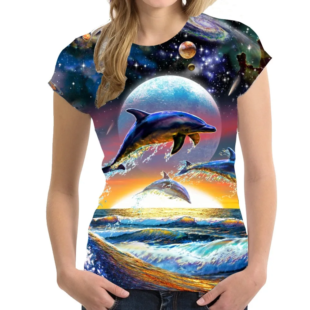 

2023 New Summer Women's Cartoon Anime Kawaii Dolphin 3D Print O-Neck Short Sleeve Top Fashion Casual Pullover T-shirt Shirt