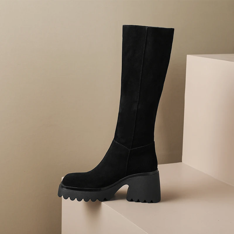 

Зимние сапоги 2022, новые рыцарские сапоги с рукавом, водонепроницаемая женская обувь на толстой подошве на платформе, кожаные сапоги на высо...