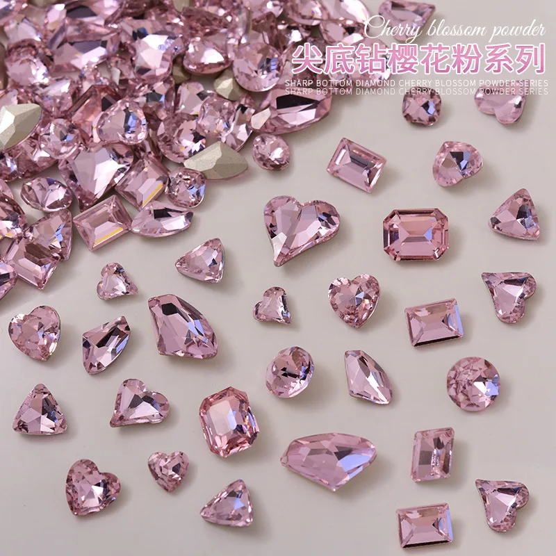 

10pcs/pack Pink Heart Pointback Glitter Crystal Glass Nails Rhinestones Manicure Diamond Stone Gem 3D Nail Art Charms Jewelry