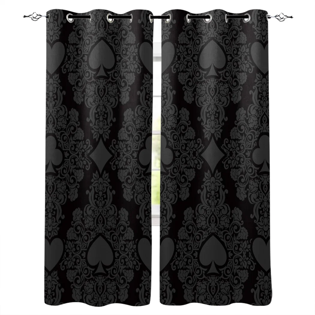 

Black Playing Card Hearts Window Interior Curtain Valance Door Room Drape for Kitchen Living Room Bedroom Decoration Curtains