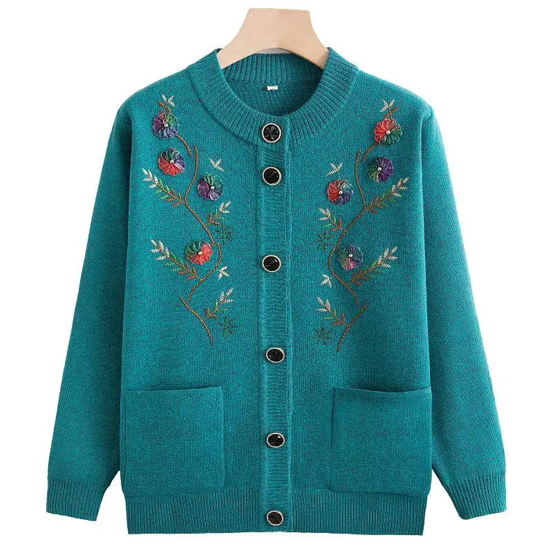 

Mom's Autumn Sweater Cardigan Middle Aged Elderly Women's Grandma Dress Plush Thickened Spring Autumn Elderly Sweater Coat