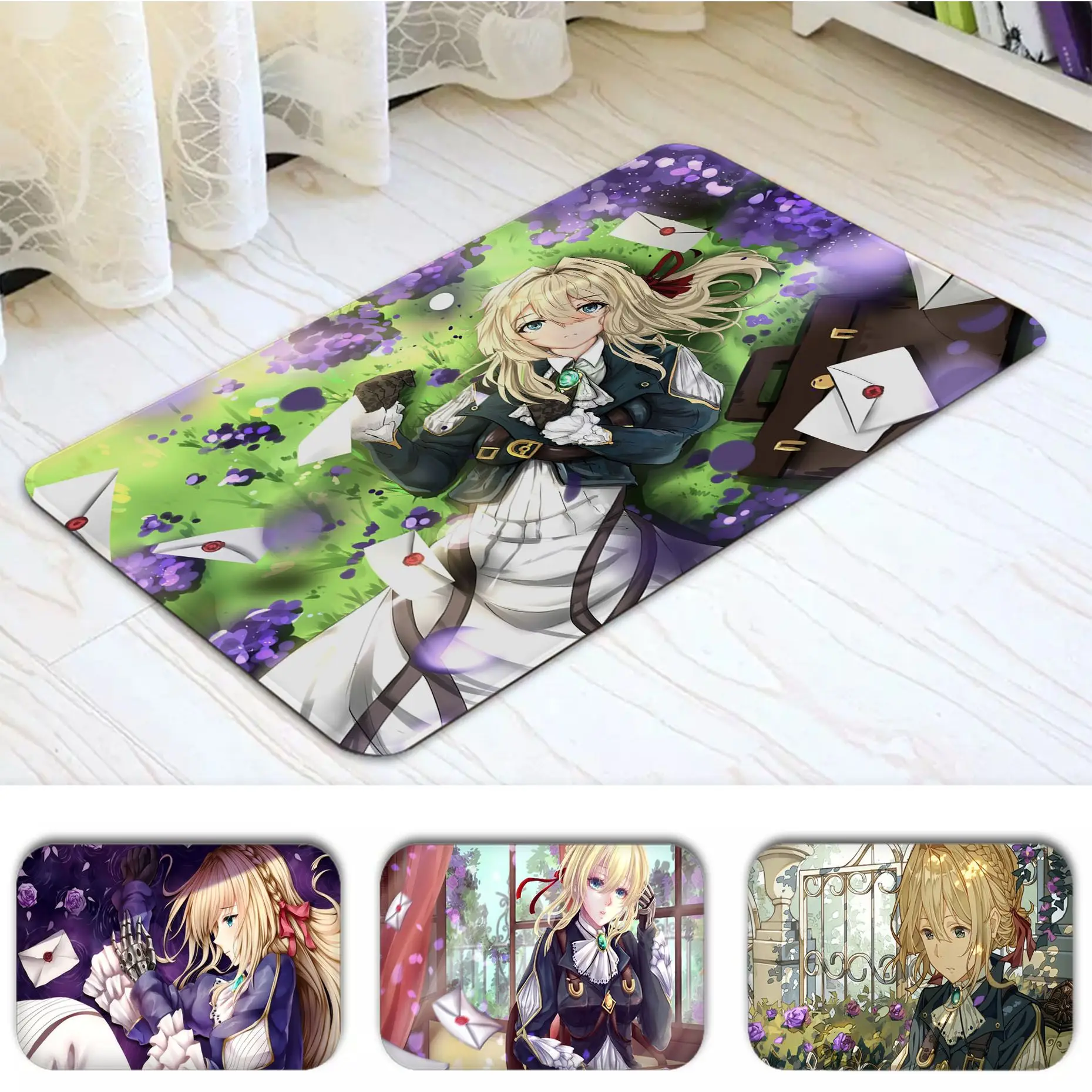 

Violet evergarden Printed Flannel Floor Mat Bathroom Decor Carpet Non-Slip For Living Room Kitchen welcome Doormat