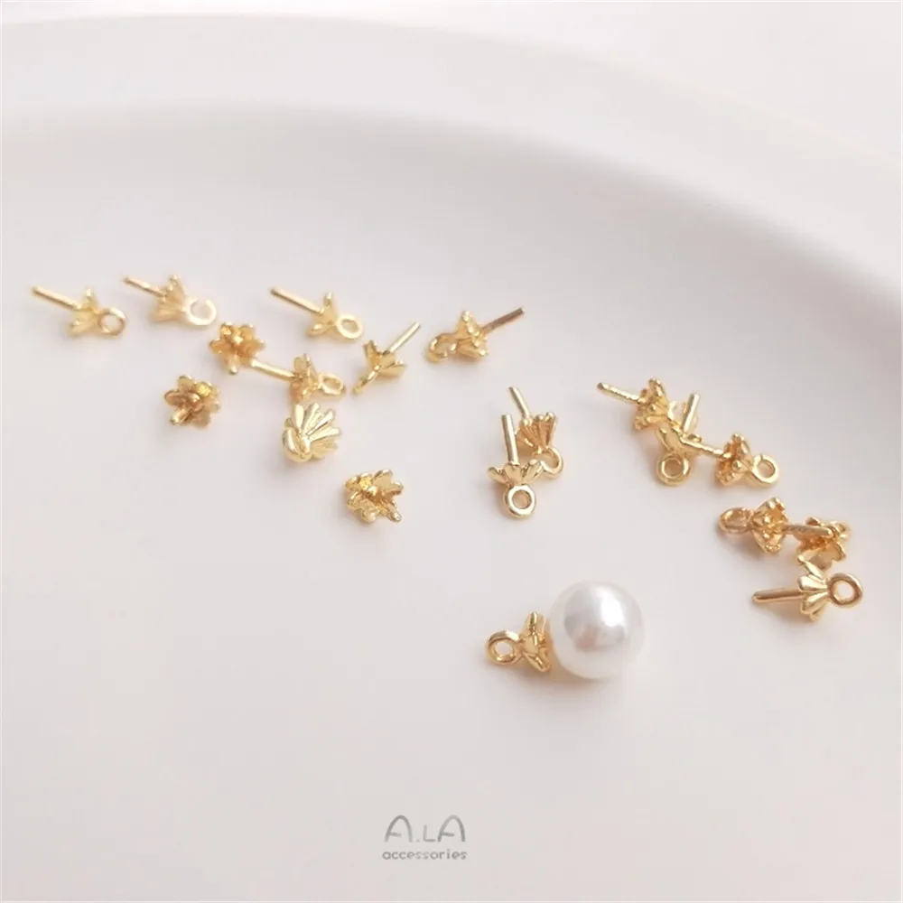 

14K Gold Filled Plated Half hole bead rest sheep eye flower rest bead cap DIY necklace eardrop stick pearl pendant accessories
