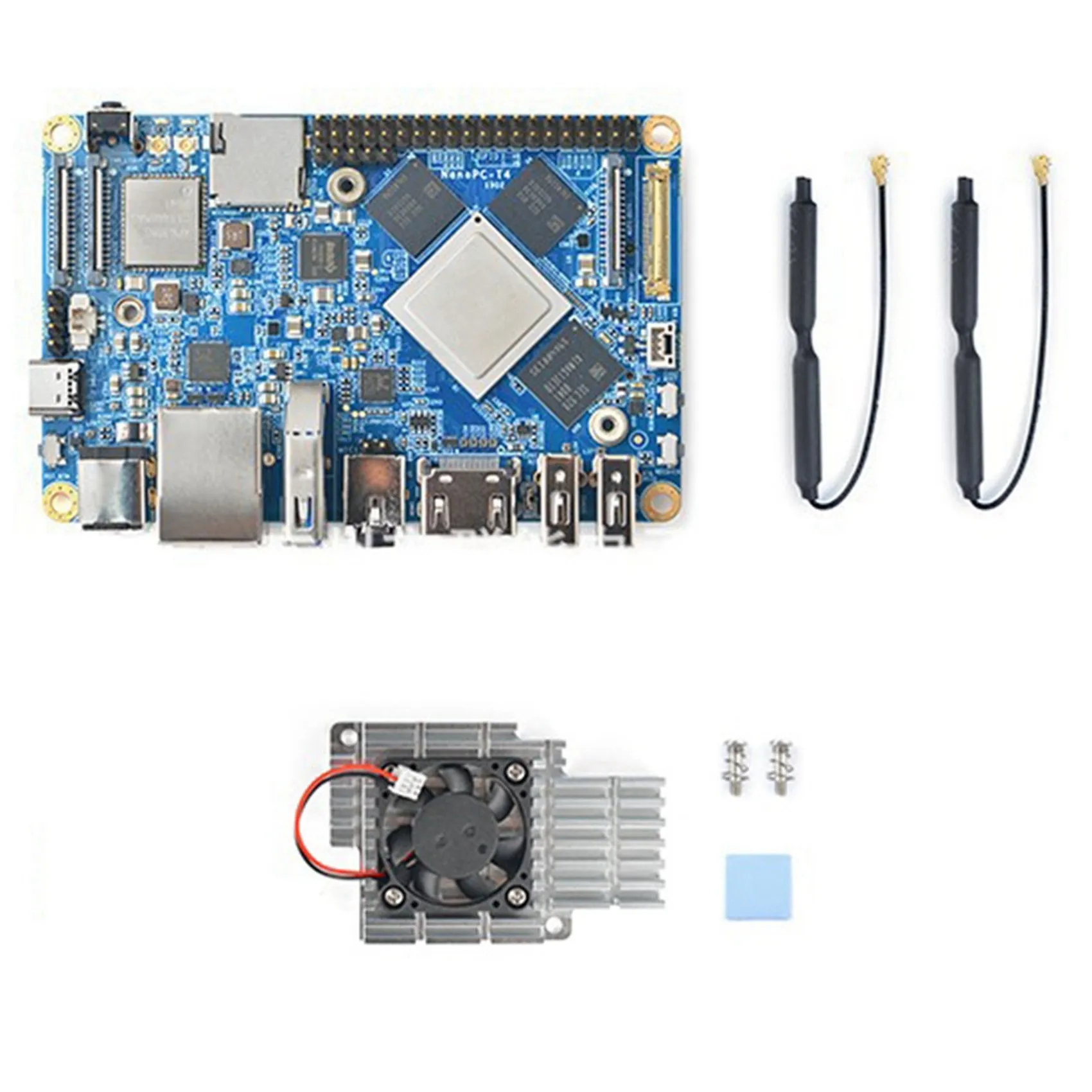 

NanoPC-T4 Development Board+Heat Sink RK3399 4G+16G EMMC 2.4G/5G WiFi Dual Camera 4K Playback Run Android 10