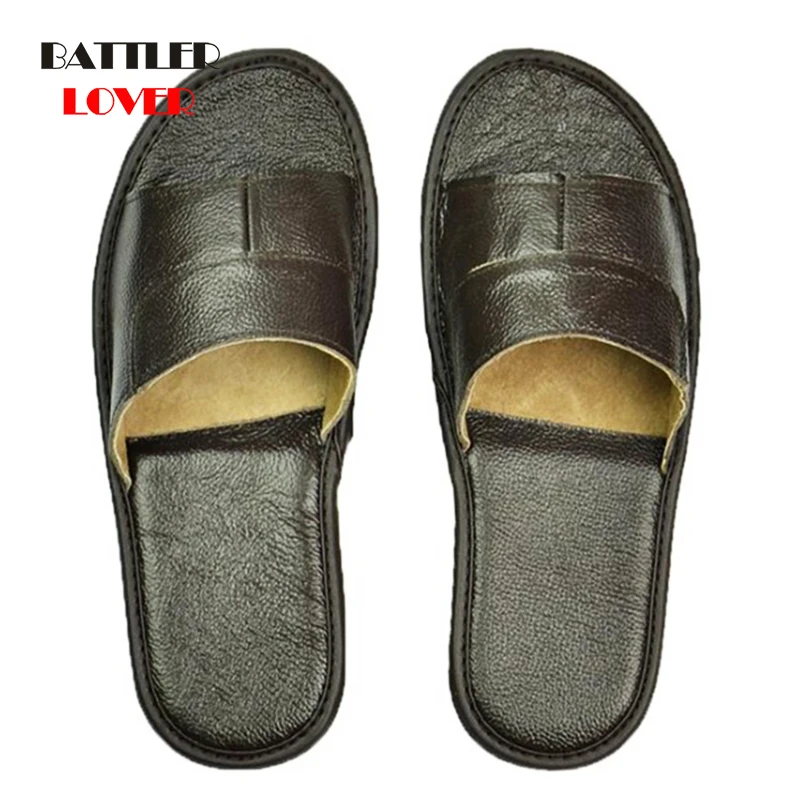 

Men Women Cow Leather Home Slippers Spring Summer Couple Indoor Non-slip Genuine Leather Fashion Single House Shoes Soft Soles