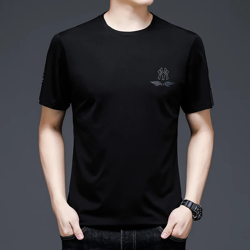 

Летняя черно-белая мужская летняя облегающая модная мужская одежда с рукавом до локтя Мужская футболка с коротким рукавом