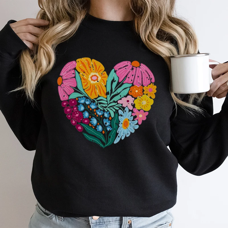 Vintage Flower Heart Design Sweatshirt Hoodie Wildflower Nature Lover ...