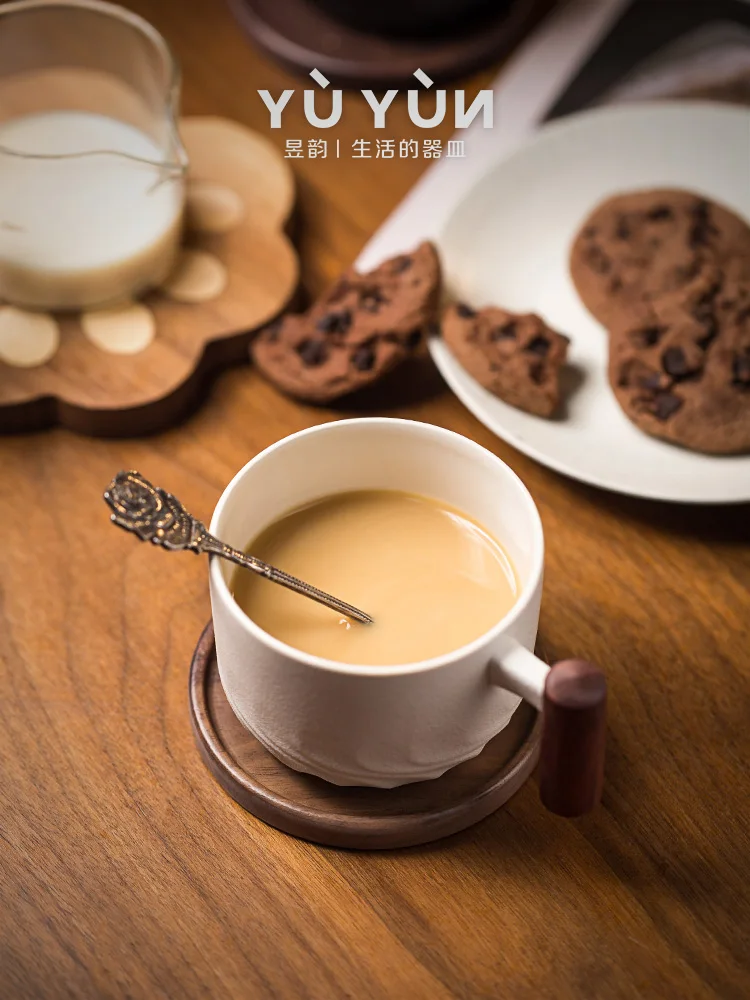 

Wooden handle Coffee Cup European style high-end exquisite coffee cup and plate set simple water cup household tea cup