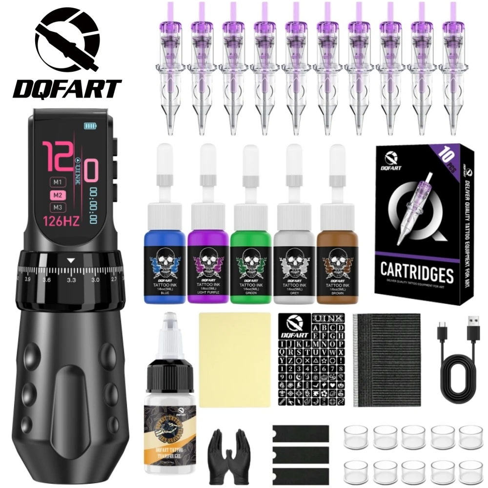 Фото Набор DQFART T9Pro с цветным светодиодным цифровым дисплеем, беспроводная электрическая машинка для татуировок, для тату-мастеров, для креативного боди-арта, TYPE-C. №1