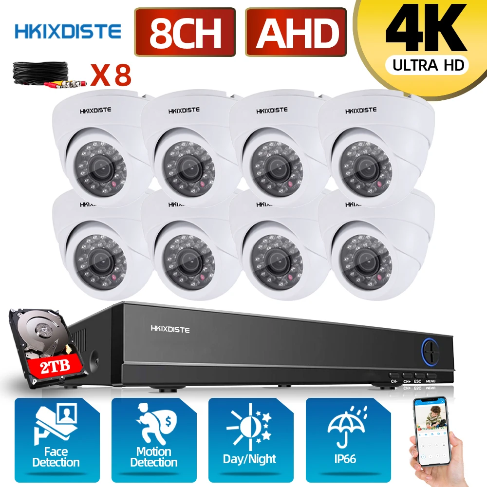 

H.265+ 8Ch 4K DVR CCTV Surveillance Security Camera System 8CH 8MP AHD Kit Outdoor IP66 Waterproof Night Vision Dome Cameras