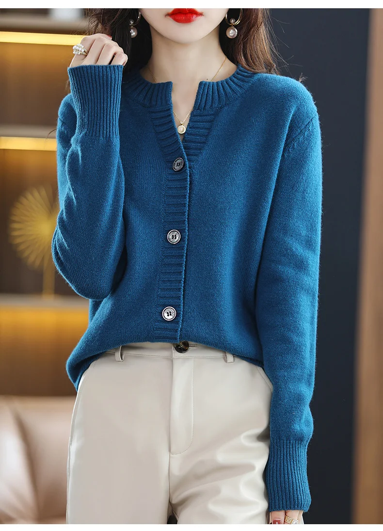 

Korean version of women's autumn and winter cashmere sweater cardigan casual crewneck long sleeve cardigan women's knitted coat