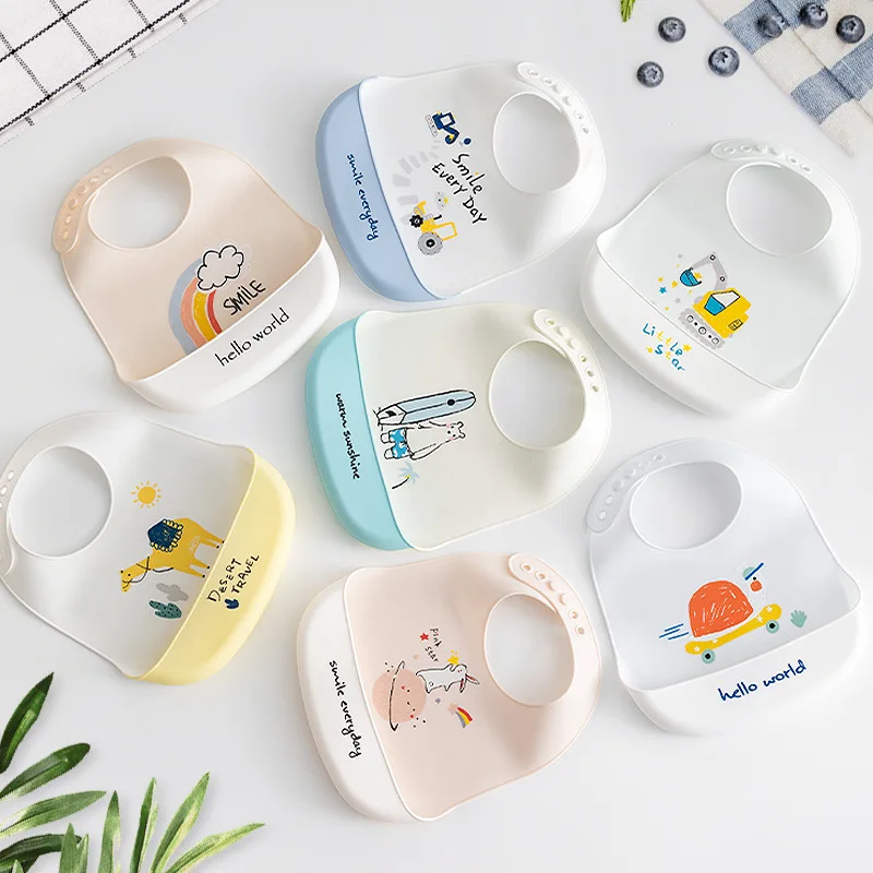

Silicone Babi Bib Waterproof Saliva Dripping Cartoon Pattern Bibs Newborn Feeding Soft Edible Aprons Baby Adjustable Burp Scarf