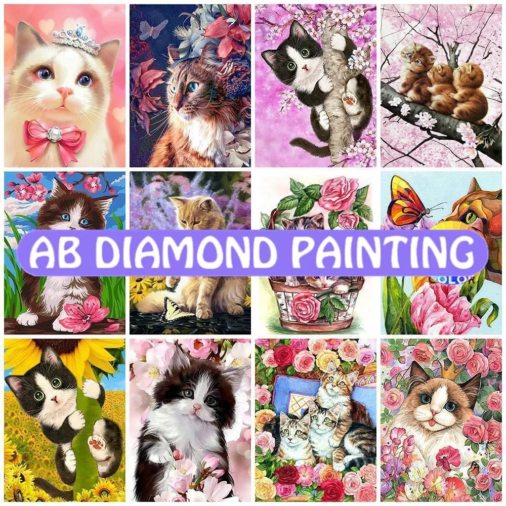 

5D DIY AB Алмазная Вышивка Кот Цветок разы картина алмазная живопись животное мозаика вышивка крестиком Украшение стен