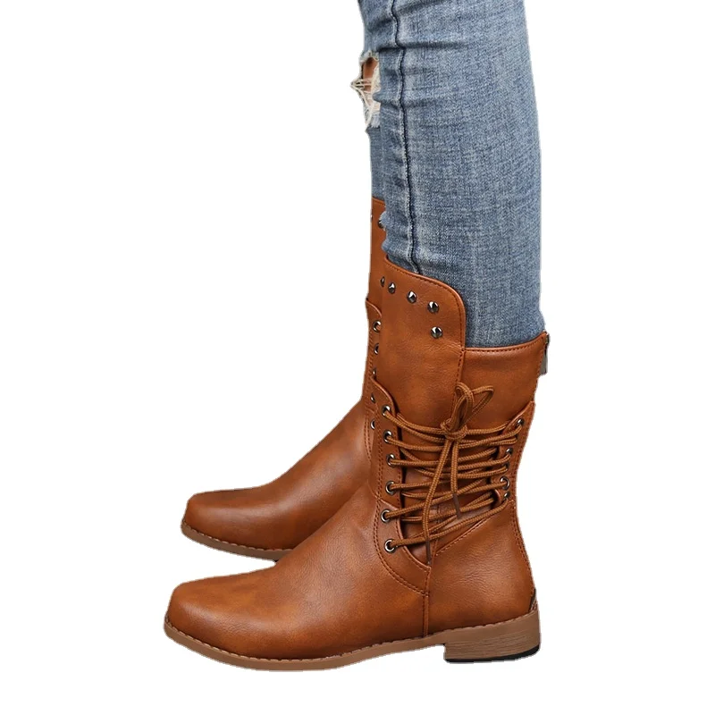 

Women's Mid Boot 2023 New Autumn/Winter Knight Boot Martin Boot Rivet Large