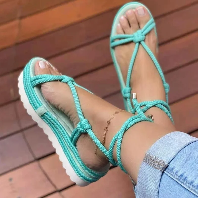 

2022 Woman Gladiator Platform Sandal Ladies Wedge Sandals Female Fashion Lace Up Shoe Women Non Slip Sandalias Large Size 35~43