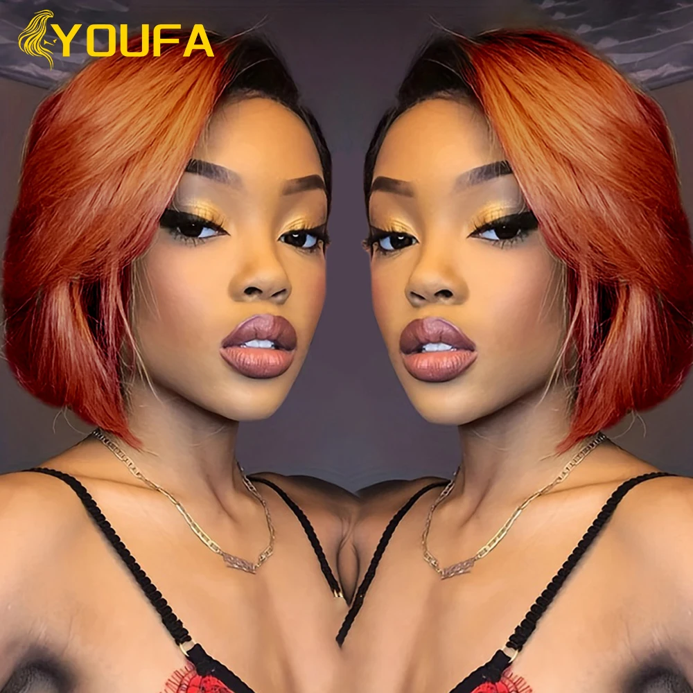 Парики YOUFA с темными корнями 1B/350 # Короткие парики из человеческих волос 13x1 T