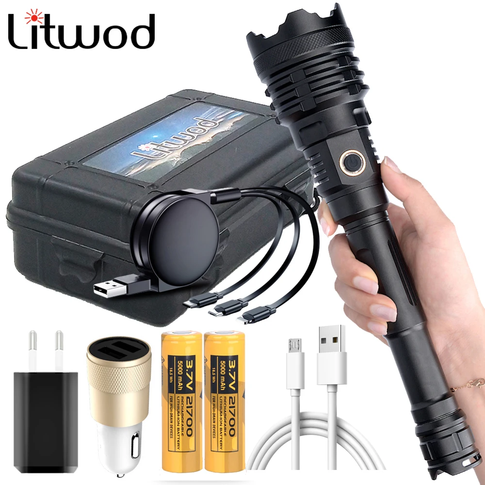 

Led Flashlight 16-core XHP110.2 The Most Brightest Power Bank 10000mah Torch Usb Rechargeable 21700 Battery Zoomable Lantern 50W