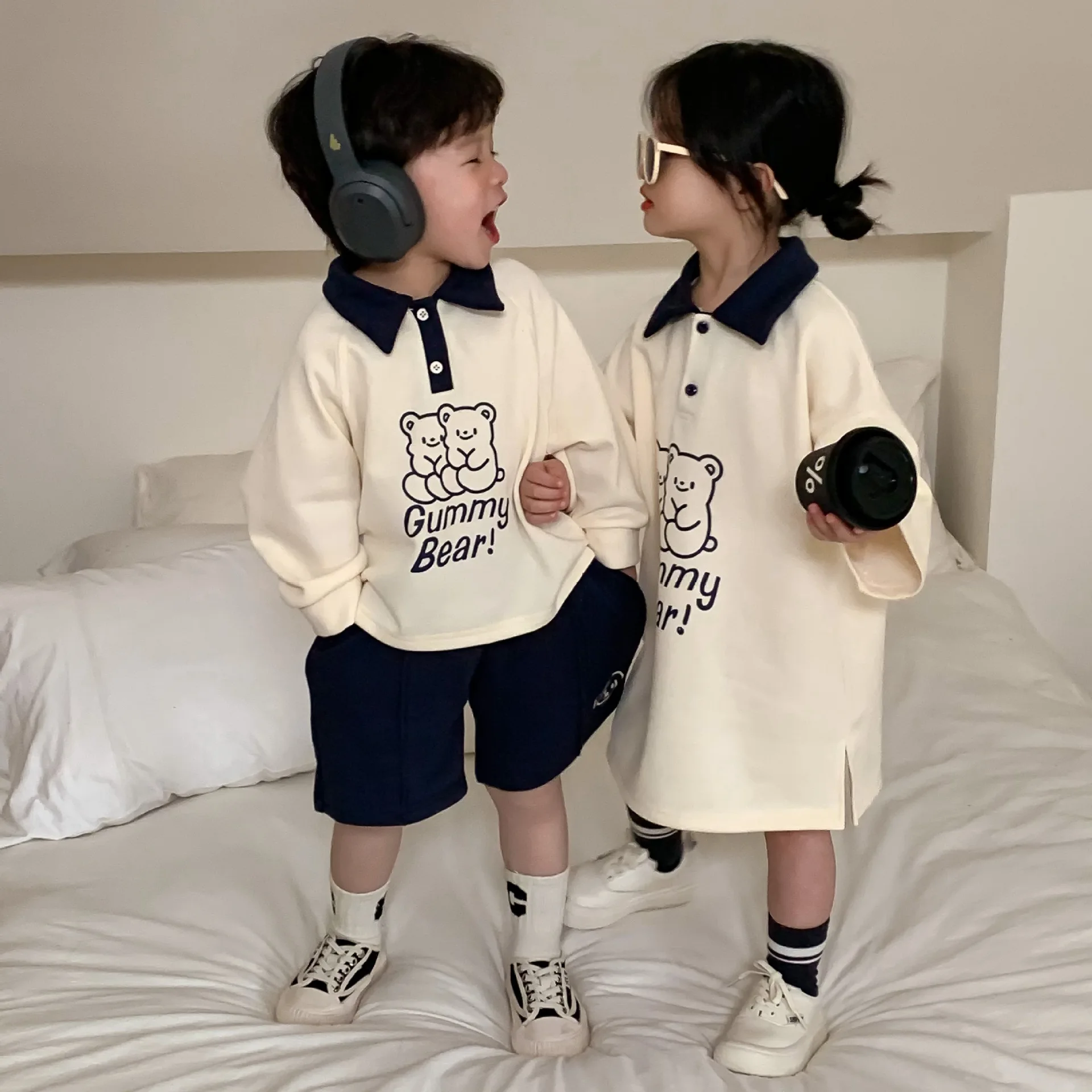 

2023 Spring New Korean Version Of Children's Clothing Children's Sets Boys And Girls Brother And Sister Wear T-shirt POLO Dress