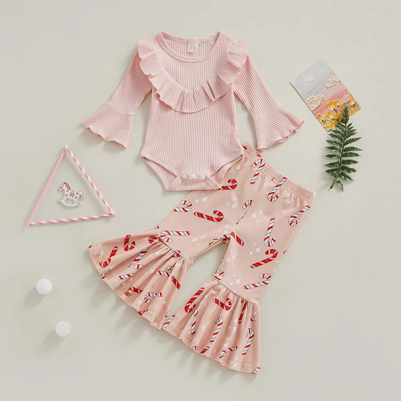 

Рождественская одежда для маленьких девочек, комбинезон с расклешенными рукавами и оборками, расклешенные брюки, Детский костюм, одежда от ...