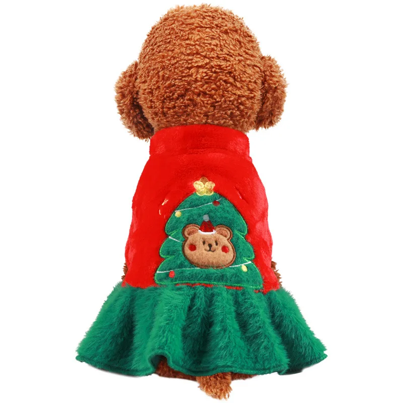 

Dog Clothing Autumn and Winter New Product Warm Dog Cat Clothing Small and Medium Dog Christmas Bear Red DressPet Accessories