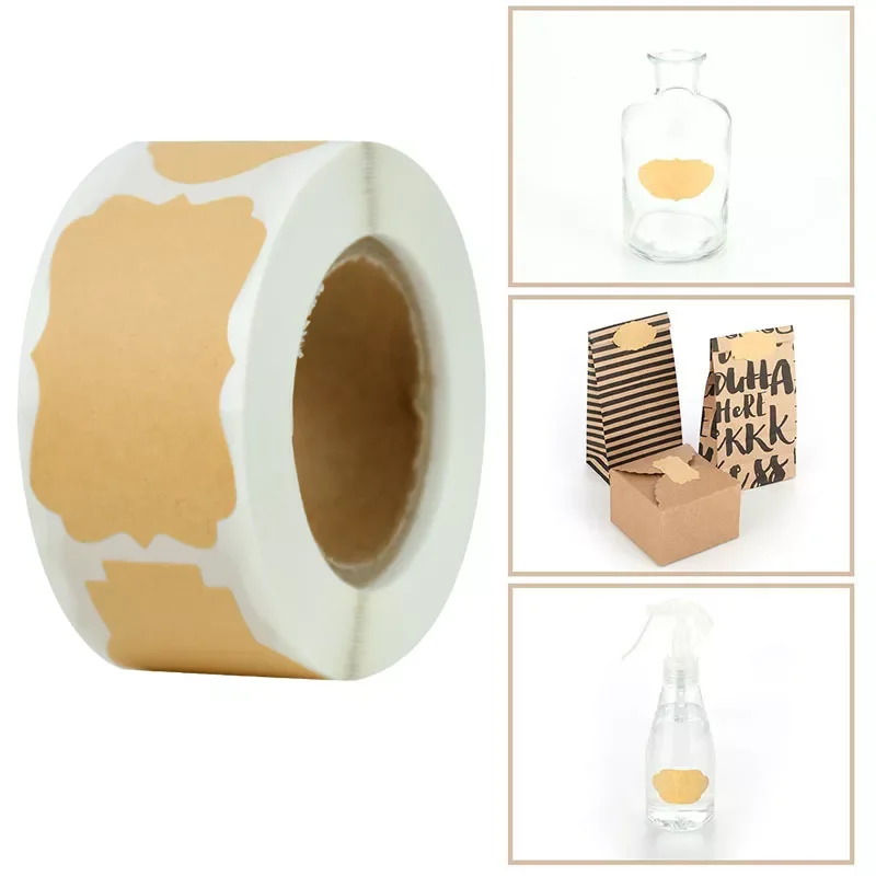 

300pcs Kraft Stickers Roll Blank Paper Gift Labels For DIY Kitchen Jar Glass Bottle Office Classification Stationery Sticker