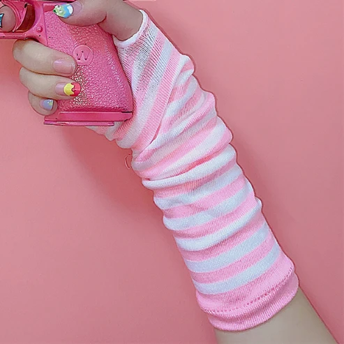 Перчатки с розовыми полосками для девочек зимние перчатки полупальцами косплея