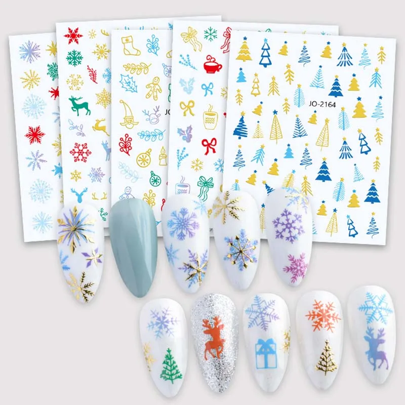 

6PC Christmas Nail Stickers Wholesale 3D Adhesive Stickers Christmas Tree Santa Claus Cute Elk Snowflake Nail Stickers