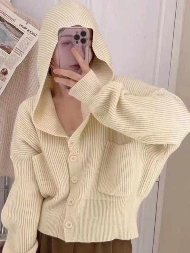 Вязаный кардиган свитер с капюшоном толстая блузка весна-осень новинка джемперы