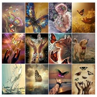ruopoty 60x75cm painting by numbers animals handmade canvas drawing butterfly in hand pictures by numbers wall art home decor