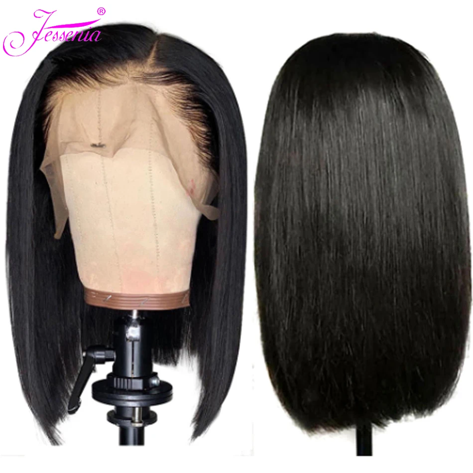 Парик 13x4 на прямой сетке спереди перуанские волосы Боб парик короткой 4x4 100%