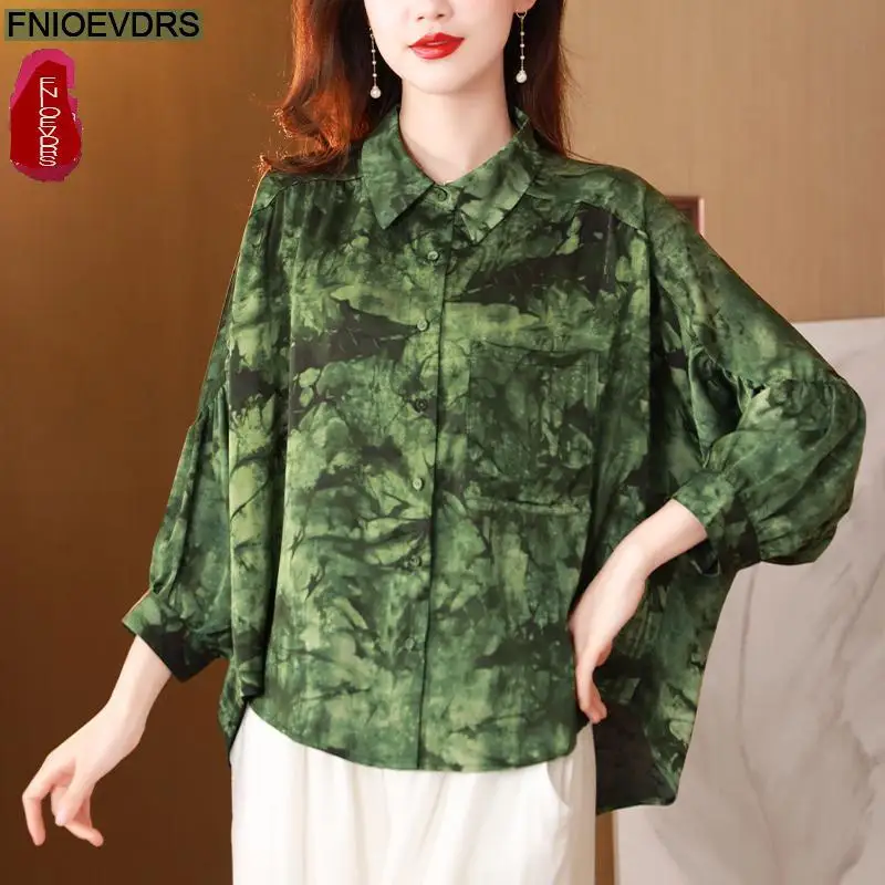 Блузка женская свободного покроя в европейском стиле на пуговицах