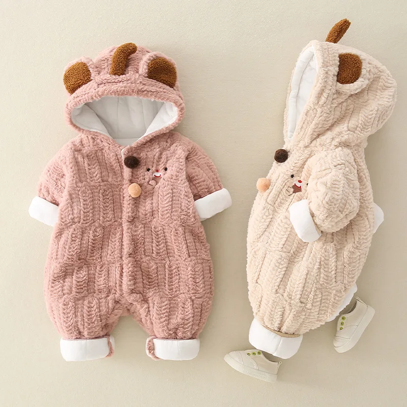 

New children's clothing new baby jumpsuit winter foreign baby cute rabbit mink fur hooded coat