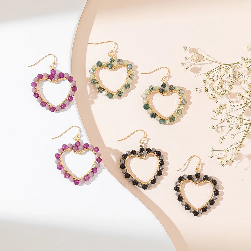 

Fashion Design Luxury Handmade Crystal Love Heart Dangle Earrings For Women Temperament Elegant Female Earrings Party Jewelry