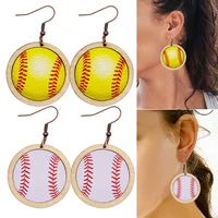 new dangle baseball leather earrings basketball football teardrop wood earrings for women girls jewelry
