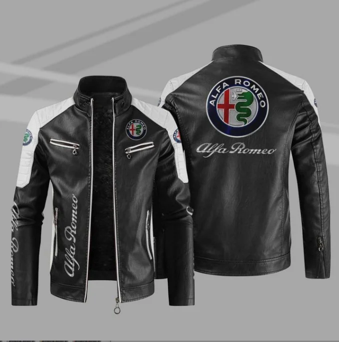 Vintage Alfa Romeo Logo PU Leather Jacket Men Motorcycle Coat Mens Biker Clothes Autumn Winter Coats Size 5XL