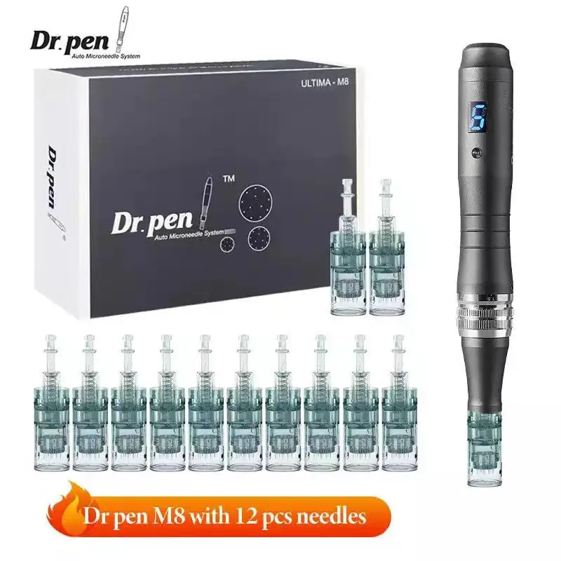 

Аутентичная микроигла Dr pen Ultima M8 с 12 шт. игл, уход за лицом, Беспроводная Машинка для кожи