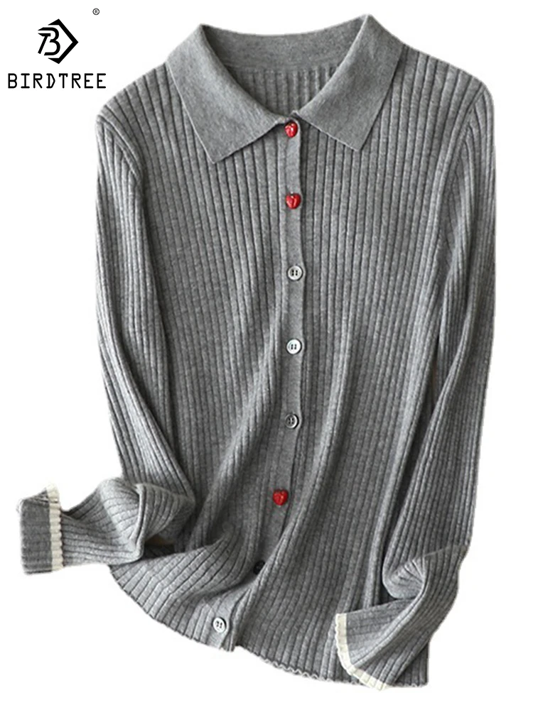 

Весенне-осенний кардиган из 100% кашемира с клубничным узором на пуговицах, универсальный вязаный кардиган, Приталенный топ с отворотом T38649QD